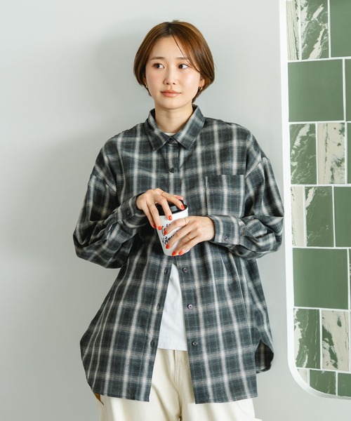 fort point(フォーポイント)の「【C-FORT POINT/フォートポイント】ベーシックチェックシャツ レギュラーカラー チェック柄 長袖 定番 カジュアル(シャツ/ブラウス・レディース・ブラック/グレー/ネイビー/ベージュ/ブラウン・FREE)」の12枚目の写真