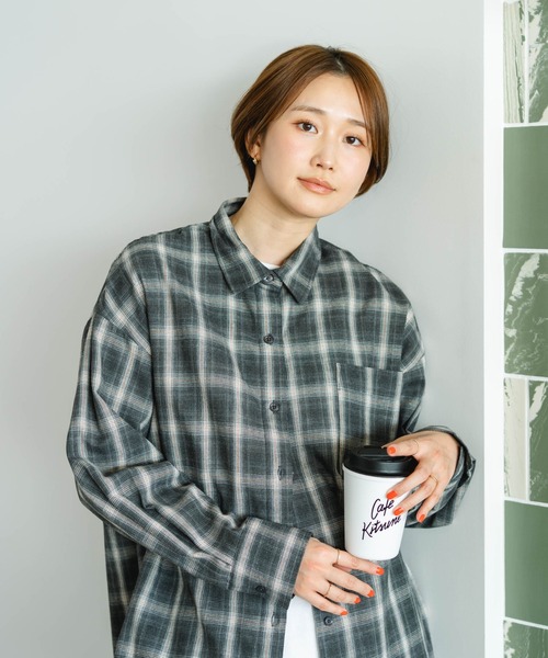 fort point(フォーポイント)の「【C-FORT POINT/フォートポイント】ベーシックチェックシャツ レギュラーカラー チェック柄 長袖 定番 カジュアル(シャツ/ブラウス・レディース・ブラック/グレー/ネイビー/ベージュ/ブラウン・FREE)」の13枚目の写真