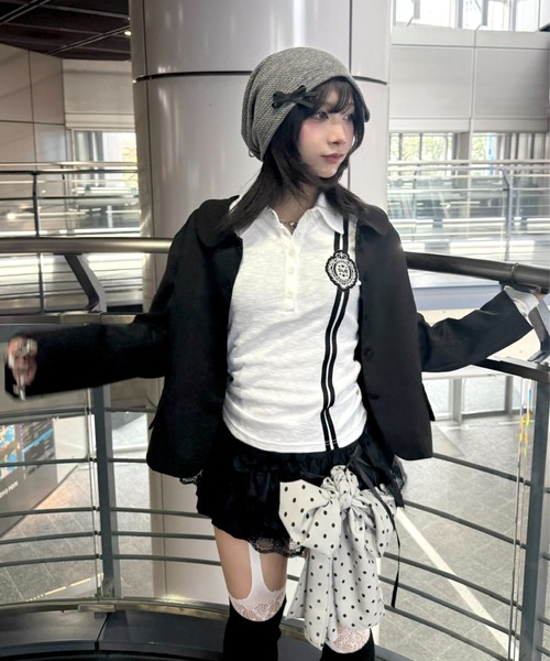 Never mind the XU / Chikashitsu+(ネバーマインド ザ エックスユー / チカシツプラス)の「【nmtc+】round collar single cropped jacket / 【エヌエムティーシープラス】ラウンドカラーシングルクロップジャケット(テーラードジャケット・レディース・ブラック/グレー・ONE SIZE)」の13枚目の写真