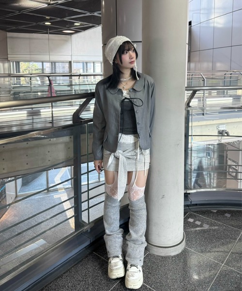 Never mind the XU / Chikashitsu+(ネバーマインド ザ エックスユー / チカシツプラス)の「【nmtc+】round collar single cropped jacket / 【エヌエムティーシープラス】ラウンドカラーシングルクロップジャケット(テーラードジャケット・レディース・ブラック/グレー・ONE SIZE)」の5枚目の写真