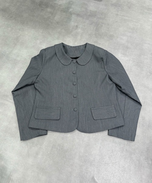 Never mind the XU / Chikashitsu+(ネバーマインド ザ エックスユー / チカシツプラス)の「【nmtc+】round collar single cropped jacket / 【エヌエムティーシープラス】ラウンドカラーシングルクロップジャケット(テーラードジャケット・レディース・ブラック/グレー・ONE SIZE)」の9枚目の写真