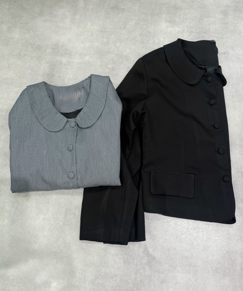 Never mind the XU / Chikashitsu+(ネバーマインド ザ エックスユー / チカシツプラス)の「【nmtc+】round collar single cropped jacket / 【エヌエムティーシープラス】ラウンドカラーシングルクロップジャケット(テーラードジャケット・レディース・ブラック/グレー・ONE SIZE)」の11枚目の写真