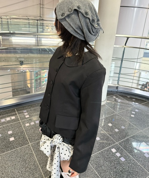Never mind the XU / Chikashitsu+(ネバーマインド ザ エックスユー / チカシツプラス)の「【nmtc+】round collar single cropped jacket / 【エヌエムティーシープラス】ラウンドカラーシングルクロップジャケット(テーラードジャケット・レディース・ブラック/グレー・ONE SIZE)」の16枚目の写真
