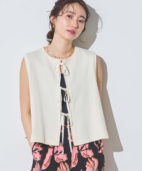 margaux(マルゴー)の「サーマルリボンノースリーブカットソー(Tシャツ/カットソー・レディース・アイボリー/レッド・FREE)」の10枚目の写真