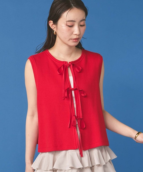 margaux(マルゴー)の「サーマルリボンノースリーブカットソー(Tシャツ/カットソー・レディース・アイボリー/レッド・FREE)」の17枚目の写真