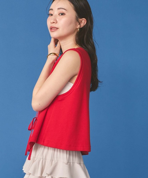 margaux(マルゴー)の「サーマルリボンノースリーブカットソー(Tシャツ/カットソー・レディース・アイボリー/レッド・FREE)」の18枚目の写真