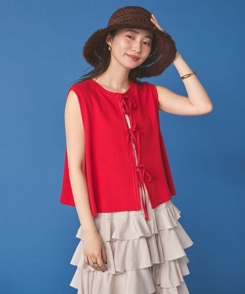 margaux(マルゴー)の「サーマルリボンノースリーブカットソー(Tシャツ/カットソー・レディース・アイボリー/レッド・FREE)」の20枚目の写真