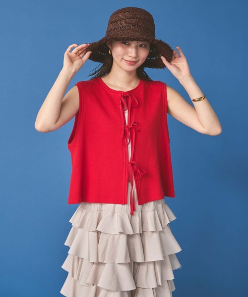 margaux(マルゴー)の「サーマルリボンノースリーブカットソー(Tシャツ/カットソー・レディース・アイボリー/レッド・FREE)」の21枚目の写真