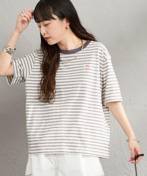 DANTON（ダントン）の「[DANTON/ダントン] ワンポイントロゴ ボーダー ショートスリーブTシャツ（Tシャツ/カットソー・レディース・ブルー系/ホワイト系/ネイビー系/ベージュ系・M/S）」の2枚目の写真