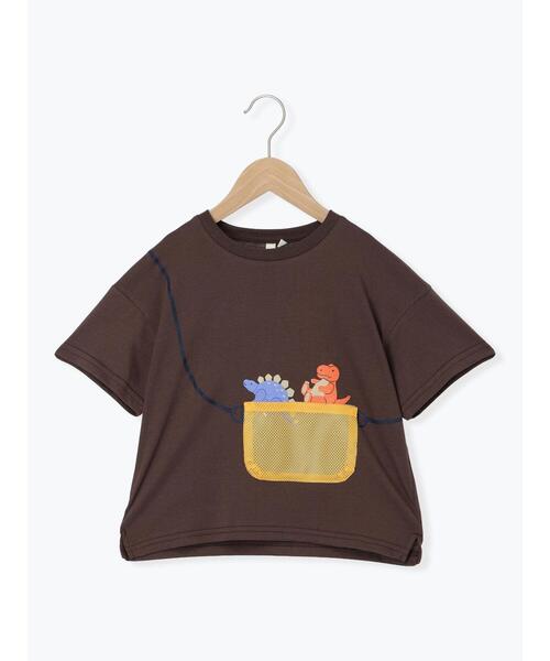 Samansa Mos2 Lagom（サマンサモスモスラーゴム）の「【吸水速乾】メッシュポケット恐竜Tシャツ（Tシャツ/カットソー・キッズ・ブラウン/レッド/ミント・130/95/120/110/100）」の2枚目の写真
