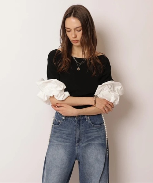 CADUNE(カデュネ)の「ボートネックバブルニット(ニット/セーター・レディース・ブラック/ライトグレー/ホワイト・38)」の2枚目の写真