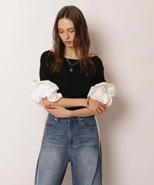 CADUNE(カデュネ)の「ボートネックバブルニット(ニット/セーター・レディース・ブラック/ライトグレー/ホワイト・38)」の10枚目の写真