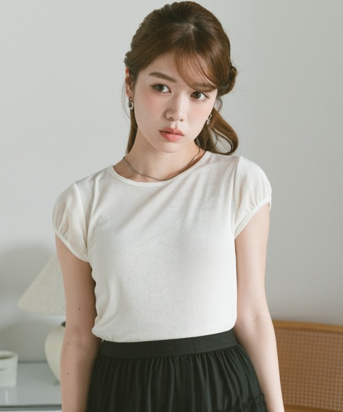 VANNIE U（ヴァニーユー）の「ミニパフシアーフロッキートップス（Tシャツ/カットソー・レディース・アイボリー/ブラック・FREE）」の16枚目の写真