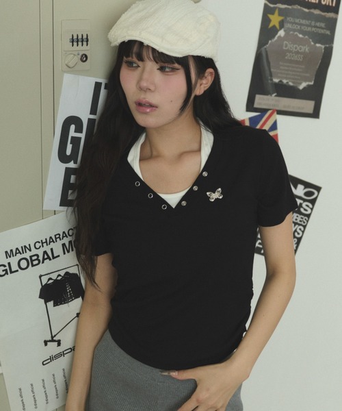 dispark(ディスパーク)の「DISPARK/バタフライデザイントップ(Tシャツ/カットソー・レディース・ブラック/アイボリー・FREE)」の8枚目の写真
