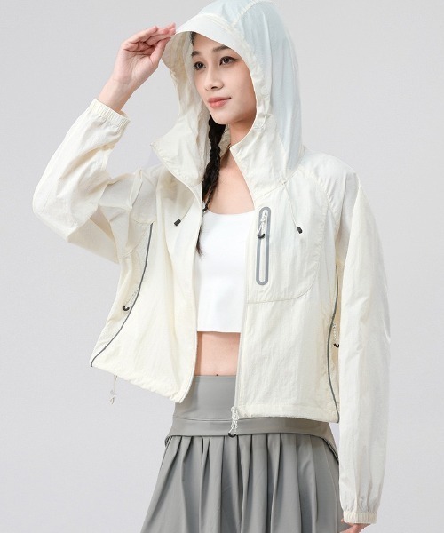 CHUN CHUN NOTES(チュンチュンノーツ)の「26SS/フード付きUVカットショートブルゾン(ブルゾン・レディース・パープル/アイボリー/ミント・M)」の4枚目の写真