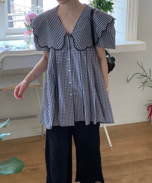 FAVORITO(ファヴォリート)の「ワイドカラーロングシャツ(シャツ/ブラウス・レディース・ブラック/ブルー・F)」の14枚目の写真