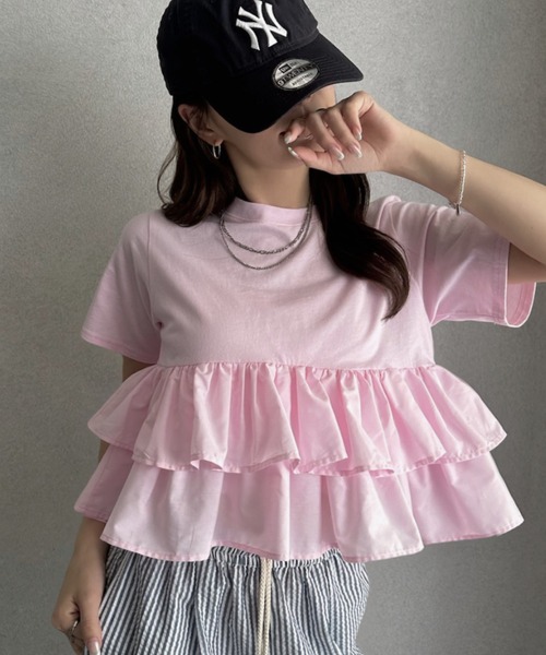 TREOVER(トレオーバー)の「1枚で華やぐ主役級フリルTシャツ(Tシャツ/カットソー・レディース・オフホワイト/ブラック/ピンク/ベージュ・FREE)」の17枚目の写真