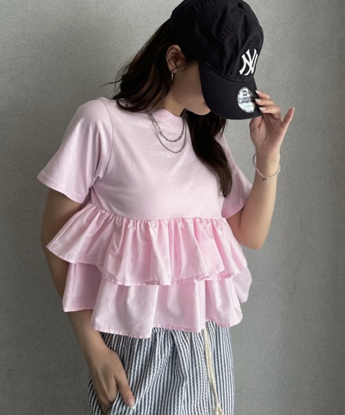 TREOVER(トレオーバー)の「1枚で華やぐ主役級フリルTシャツ(Tシャツ/カットソー・レディース・オフホワイト/ブラック/ピンク/ベージュ・FREE)」の18枚目の写真