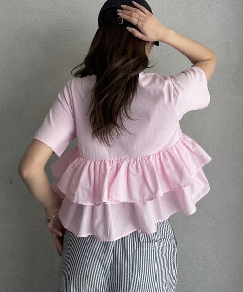 TREOVER(トレオーバー)の「1枚で華やぐ主役級フリルTシャツ(Tシャツ/カットソー・レディース・オフホワイト/ブラック/ピンク/ベージュ・FREE)」の19枚目の写真