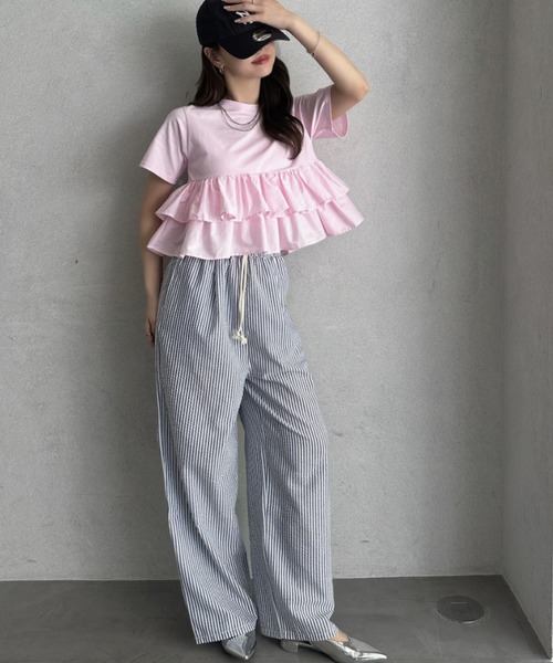 TREOVER(トレオーバー)の「1枚で華やぐ主役級フリルTシャツ(Tシャツ/カットソー・レディース・オフホワイト/ブラック/ピンク/ベージュ・FREE)」の20枚目の写真