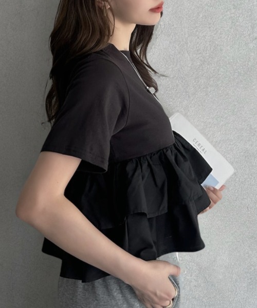 TREOVER(トレオーバー)の「1枚で華やぐ主役級フリルTシャツ(Tシャツ/カットソー・レディース・オフホワイト/ブラック/ピンク/ベージュ・FREE)」の10枚目の写真