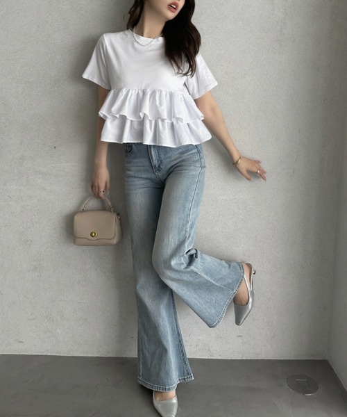 TREOVER(トレオーバー)の「1枚で華やぐ主役級フリルTシャツ(Tシャツ/カットソー・レディース・オフホワイト/ブラック/ピンク/ベージュ・FREE)」の8枚目の写真