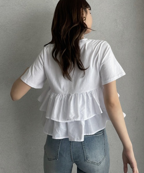 TREOVER(トレオーバー)の「1枚で華やぐ主役級フリルTシャツ(Tシャツ/カットソー・レディース・オフホワイト/ブラック/ピンク/ベージュ・FREE)」の7枚目の写真