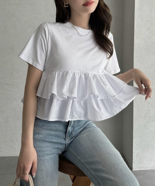 TREOVER(トレオーバー)の「1枚で華やぐ主役級フリルTシャツ(Tシャツ/カットソー・レディース・オフホワイト/ブラック/ピンク/ベージュ・FREE)」の22枚目の写真