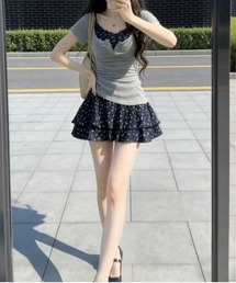 ヘンリーネックレイヤードミニワンピース