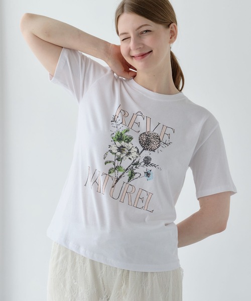 ZAKKA-BOX(ザッカボックス)の「ブーケプリントTシャツ(Tシャツ/カットソー・レディース・チャコールグレー/ホワイト・FREE)」の1枚目の写真