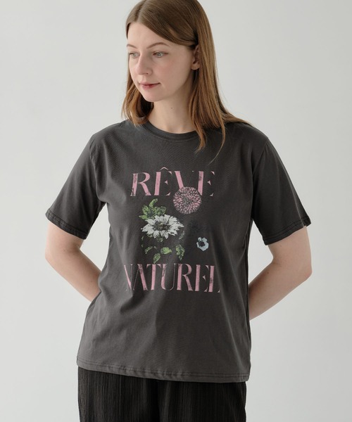 ZAKKA-BOX(ザッカボックス)の「ブーケプリントTシャツ(Tシャツ/カットソー・レディース・チャコールグレー/ホワイト・FREE)」の2枚目の写真