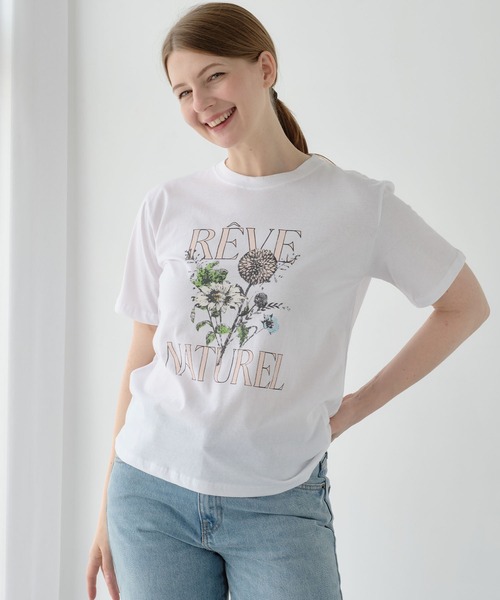 ZAKKA-BOX(ザッカボックス)の「ブーケプリントTシャツ(Tシャツ/カットソー・レディース・チャコールグレー/ホワイト・FREE)」の3枚目の写真