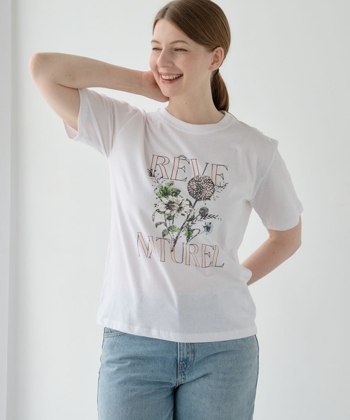 ZAKKA-BOX(ザッカボックス)の「ブーケプリントTシャツ(Tシャツ/カットソー・レディース・チャコールグレー/ホワイト・FREE)」の4枚目の写真