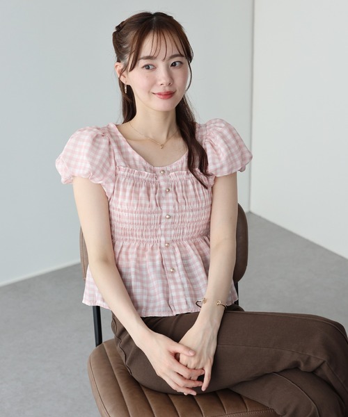 BLUEEAST(ブルーイースト)の「ギンガムチェックシャーリングブラウス(シャツ/ブラウス・レディース・ピンク/グリーン/ブルー/パープル・MEDIUM)」の22枚目の写真