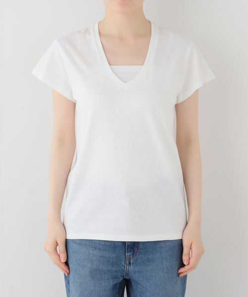 CALUX(キャラクス)の「【CALUX/キャラクス】 Vネック Tシャツ(Tシャツ/カットソー・レディース・チャコールグレー/カーキ/ホワイト/モカ・FREE)」の21枚目の写真