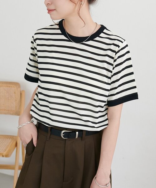 DISCOAT(ディスコート)の「【WEB限定】リンガー配色Tシャツ(Tシャツ/カットソー・レディース・ブラウン/ブラック/オフホワイト・MEDIUM)」の4枚目の写真