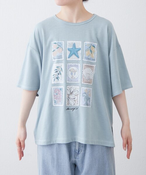 CIAOPANIC TYPY(チャオパニックティピー)の「【AMALFI】ワンポイント刺繍アソートプリントTee(Tシャツ/カットソー・レディース・ピンク/ホワイト/ブラウン/サックスブルー・ONE SIZE)」の14枚目の写真
