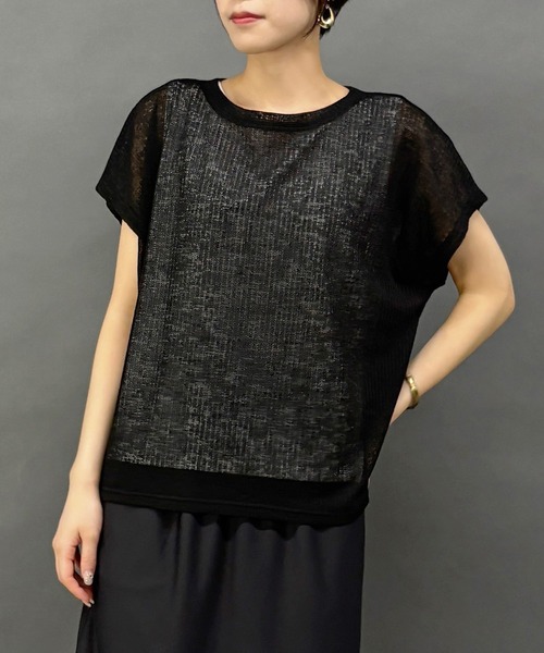 NICOLE white(ニコルホワイト)の「透け感のあるシアートップス×タンクセット(その他トップス・レディース・オフホワイト/ブラック/グリーン/ライトグレー・FREE)」の2枚目の写真