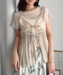 2点セット 光沢シアーキャミビスチェ×メロウシアーTシャツセット