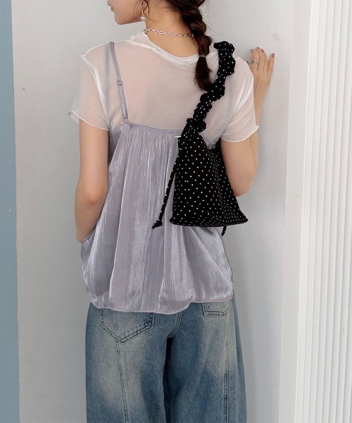 Rejoule(リジュール)の「2点セット 光沢シアーキャミビスチェ×メロウシアーTシャツセット(キャミソール・レディース・ベージュ/ラベンダー/グレー・FREE)」の14枚目の写真