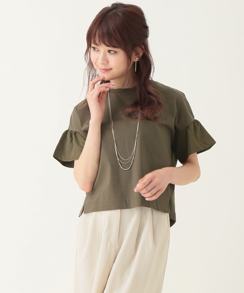 earth music&ecology（アースミュージックアンドエコロジー）の「【2016Summer】袖フリルドロップショルダープルオーバー（Tシャツ/カットソー・レディース・ベージュ/ネイビー/カーキ/オフホワイト・FREE）」の3枚目の写真