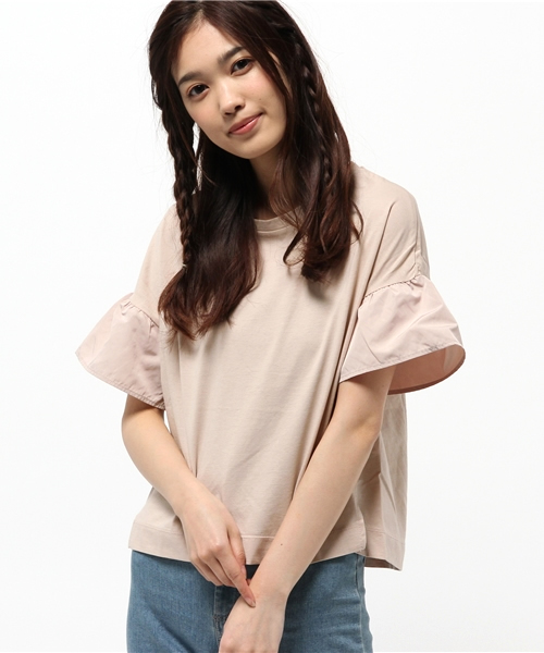 earth music&ecology（アースミュージックアンドエコロジー）の「【2016Summer】袖フリルドロップショルダープルオーバー（Tシャツ/カットソー・レディース・ベージュ/ネイビー/カーキ/オフホワイト・FREE）」の12枚目の写真