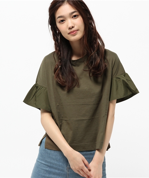 earth music&ecology（アースミュージックアンドエコロジー）の「【2016Summer】袖フリルドロップショルダープルオーバー（Tシャツ/カットソー・レディース・ベージュ/ネイビー/カーキ/オフホワイト・FREE）」の13枚目の写真