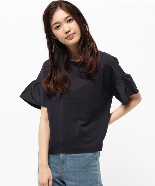 earth music&ecology（アースミュージックアンドエコロジー）の「【2016Summer】袖フリルドロップショルダープルオーバー（Tシャツ/カットソー・レディース・ベージュ/ネイビー/カーキ/オフホワイト・FREE）」の4枚目の写真