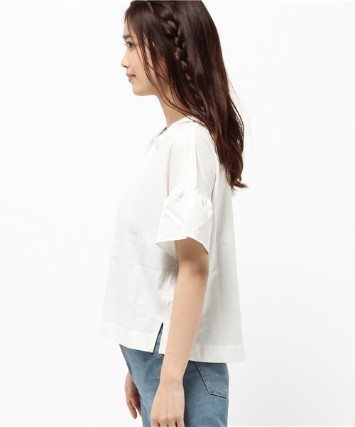 earth music&ecology（アースミュージックアンドエコロジー）の「【2016Summer】袖フリルドロップショルダープルオーバー（Tシャツ/カットソー・レディース・ベージュ/ネイビー/カーキ/オフホワイト・FREE）」の6枚目の写真