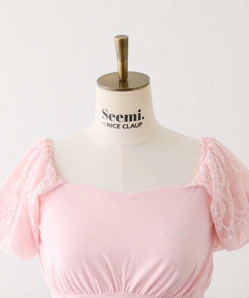 Seemi. byNICECLAUP( シーミーバイナイスクラップ)の「パフスリーブトップス(Tシャツ/カットソー・レディース・ピンク/ブラック/オフホワイト・FREE)」の6枚目の写真
