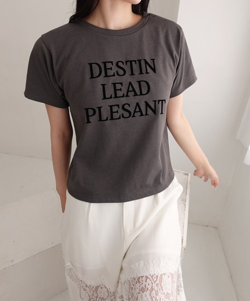 SOELA(ソエラ)の「【INGNI SOELA】フロッキーロゴTシャツ/WEB限定(Tシャツ/カットソー・レディース・オフホワイト/チャコールグレー/オートミール・FREE)」の2枚目の写真