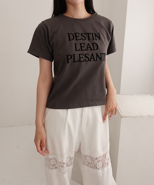 SOELA(ソエラ)の「【INGNI SOELA】フロッキーロゴTシャツ/WEB限定(Tシャツ/カットソー・レディース・オフホワイト/チャコールグレー/オートミール・FREE)」の12枚目の写真