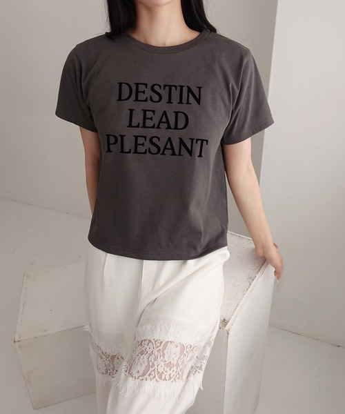SOELA(ソエラ)の「【INGNI SOELA】フロッキーロゴTシャツ/WEB限定(Tシャツ/カットソー・レディース・オフホワイト/チャコールグレー/オートミール・FREE)」の13枚目の写真