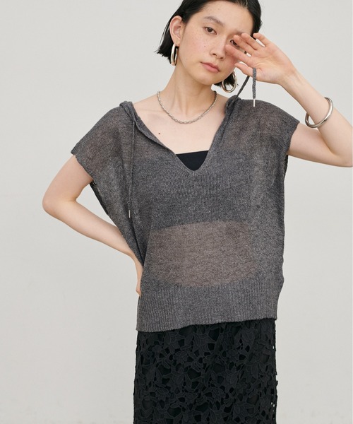 LARUTA(ラルータ)の「【LARUTA】MIXニットノースリフーディー(ニット/セーター・レディース・アイボリー/ブラウン/チャコールグレー・FREE)」の2枚目の写真